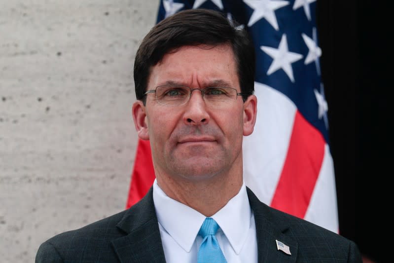 U.S. Secretary of Defense Mark Esper is pictured during a wreathlaying ceremony at the Manila American Cemetery and Memorial