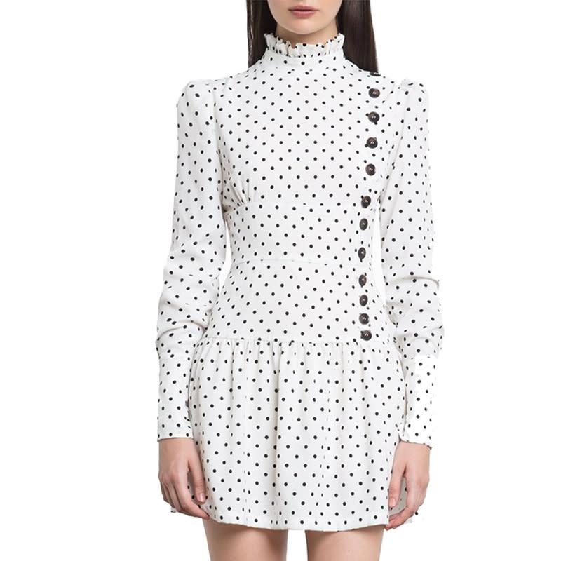 <a rel="nofollow noopener" href="http://rstyle.me/n/ctucsechdw" target="_blank" data-ylk="slk:Irina Polka Dot Button Dress, Pixie Market, $149;elm:context_link;itc:0;sec:content-canvas" class="link ">Irina Polka Dot Button Dress, Pixie Market, $149</a><p> <strong>Related Articles</strong> <ul> <li><a rel="nofollow noopener" href="http://thezoereport.com/fashion/style-tips/box-of-style-ways-to-wear-cape-trend/?utm_source=yahoo&utm_medium=syndication" target="_blank" data-ylk="slk:The Key Styling Piece Your Wardrobe Needs;elm:context_link;itc:0;sec:content-canvas" class="link ">The Key Styling Piece Your Wardrobe Needs</a></li><li><a rel="nofollow noopener" href="http://thezoereport.com/entertainment/celebrities/irina-shayk-bradley-cooper-second-baby/?utm_source=yahoo&utm_medium=syndication" target="_blank" data-ylk="slk:Here's When Irina Shayk And Bradley Cooper Will Try For Baby No. 2;elm:context_link;itc:0;sec:content-canvas" class="link ">Here's When Irina Shayk And Bradley Cooper Will Try For Baby No. 2</a></li><li><a rel="nofollow noopener" href="http://thezoereport.com/entertainment/culture/emma-roberts-moon-juice-spirit-dust-iced-coffee-morning-routine/?utm_source=yahoo&utm_medium=syndication" target="_blank" data-ylk="slk:The Unexpected Thing Emma Roberts Drinks Every Morning;elm:context_link;itc:0;sec:content-canvas" class="link ">The Unexpected Thing Emma Roberts Drinks Every Morning</a></li> </ul> </p>