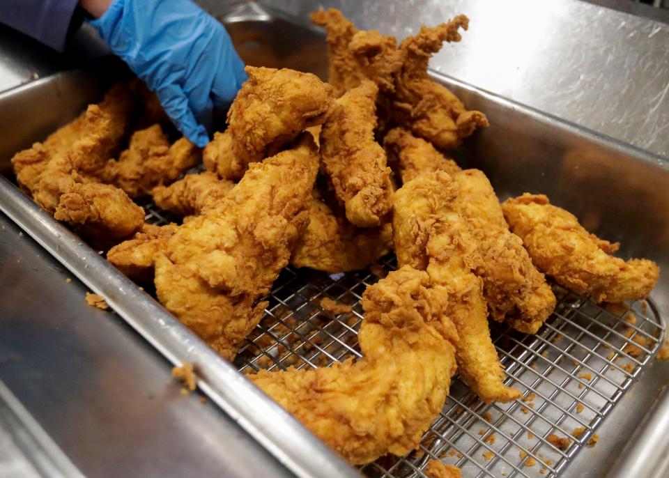 Freshly fried chicken tenders are seen at a Kwik Trip in Plover, Wisconsin. The chain's stores are known as Kwik Star in Iowa.