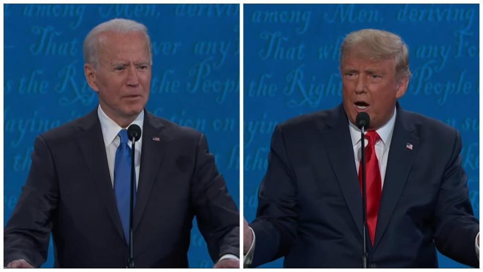 美國總統大選最終場辯論，雙方進行激烈攻防。（圖片來源／截自FOX News）
