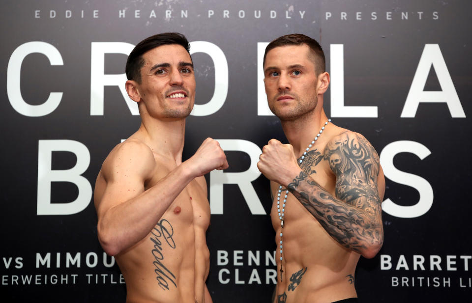 Anthony Crolla (left) and Ricky Burns during the weigh-in