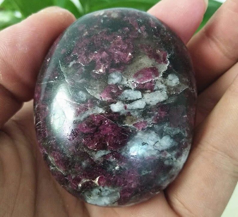 Natural Plum Tourmaline Palm Stone