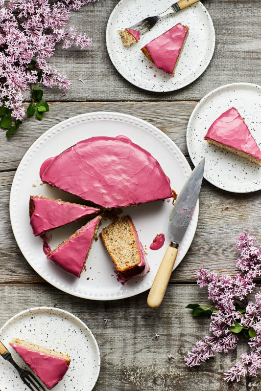 <p>Kelly Neil</p><p>Earl Grey yogurt cake is a simple, single-layer, any-occasion cake. Once cooled, the cake is finished with a pinkish-purple blackberry glaze.</p><p><strong>Get the recipe: <a href="https://kellyneil.com/earl-grey-yogurt-cake/" rel="nofollow noopener" target="_blank" data-ylk="slk:Earl Grey Yogurt Cake;elm:context_link;itc:0;sec:content-canvas" class="link rapid-noclick-resp">Earl Grey Yogurt Cake</a></strong></p>