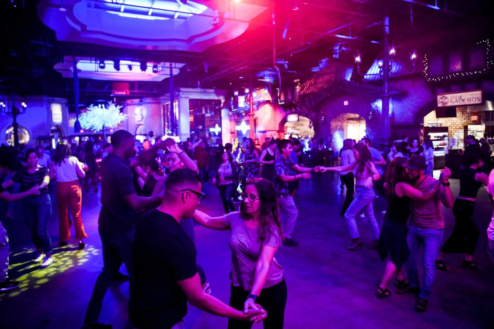 The crowd dances during salsa night at Plaza Mariachi in Nashville.