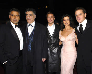 George Clooney , Elliott Gould , Brad Pitt , Catherine Zeta-Jones and Matt Damon at the Hollywood premiere of Warner Bros. Ocean's Twelve