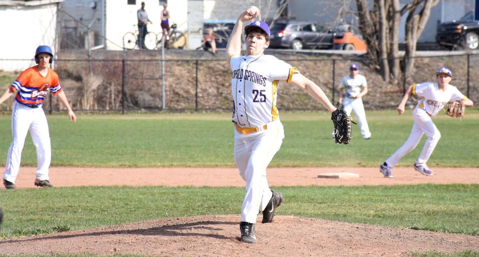 Bradyn Dunckel delivers a pitch for Richfield Springs/Owen D. Young during the first inning of Monday's season-opening game against the Brookfield Beavers.