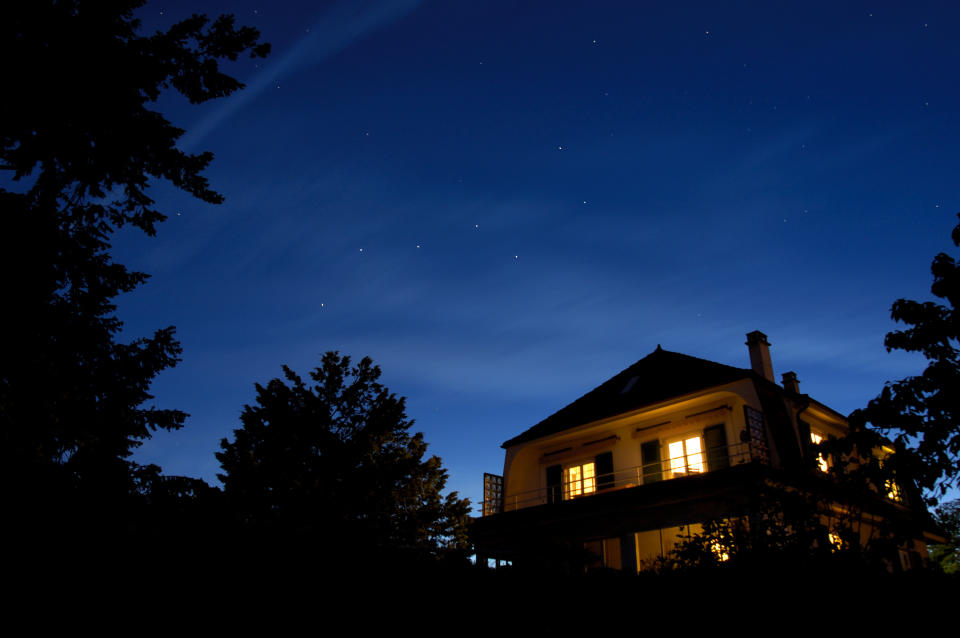 lights on inside a house at night