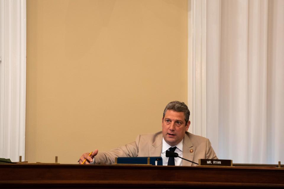 Rep. Tim Ryan (D-OH) speaks at a hearing with the Subcommittee on Military Construction, Veterans Affairs, and Related Agencies on Capitol Hill in Washington DC, on May 28th, 2020. (Photo by Anna Moneymaker / POOL / AFP) (Photo by ANNA MONEYMAKER/POOL/AFP via Getty Images)