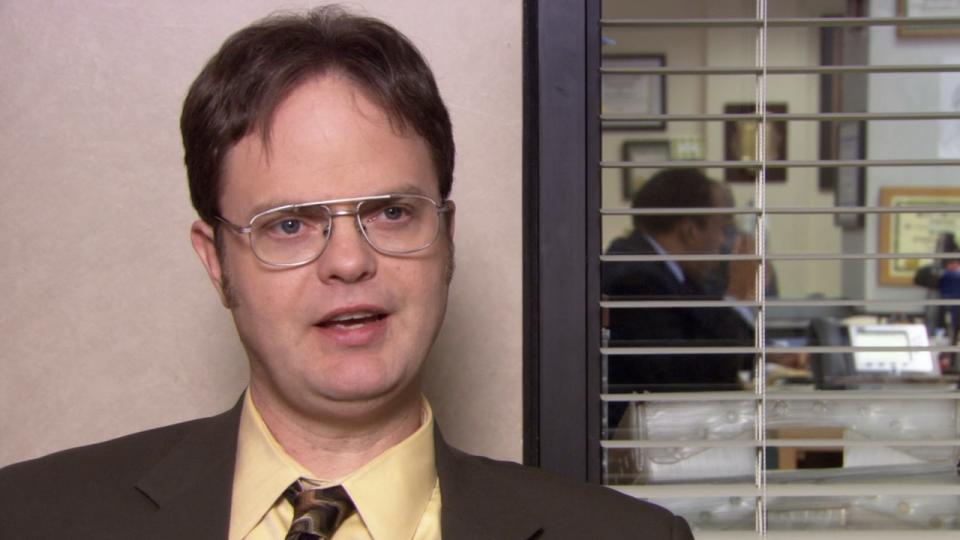 Dwight talking to the camera in The Office