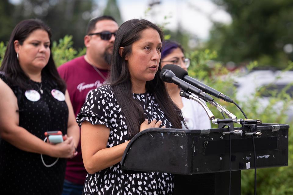 Ashbey Beasley, who survived the July 4th mass shooting in Highland Park, Illinois, speaks to reporters during a press conference on July 27, 2022 in Washington, DC.