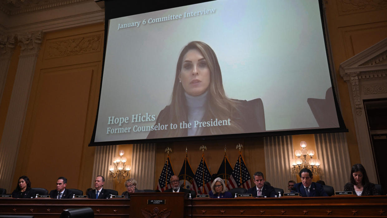 Hope Hicks is seen onscreen during the Jan. 6 committee's final hearing on Monday, Dec. 19, 2022.