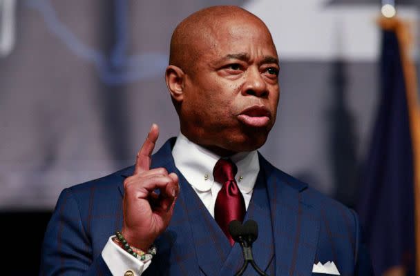 PHOTO: (FILES) In this file photo taken on February 17, 2022, New York Mayor Eric Adams speaks during the New York Democratic Party 2022 state Nominating Convention, in New York City. (Kena Betancur/AFP via Getty Images, FILE)