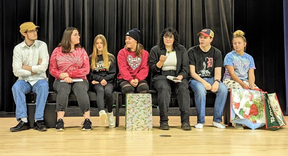 Students from Ridgewood High School rehearse a scene from "Last Stop Til Christmas" being performed along with "The Ghost of Christmas Present" at 7 p.m. Dec. 15 at Ridgewood High School.