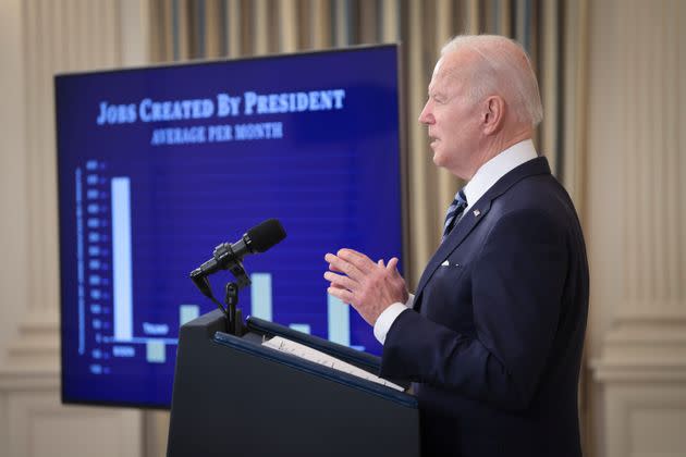 President Joe Biden speaks on the January jobs report during an event in the State Dining Room of the White House on Feb. 4 in Washington, D.C. (Photo: Win McNamee via Getty Images)