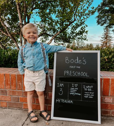 <p>Audrey Roloff Instagram</p> Jeremy Roloff's son Bode James Roloff takes a picture before his first day of preschool