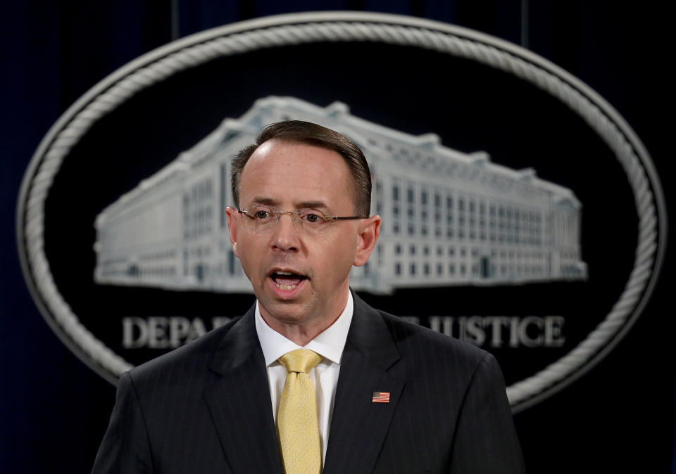 Deputy Attorney General Rod Rosenstein announced last week the indictment of 13 Russian nationals and three Russian organizations for meddling in the 2016 U.S. presidential election. (Photo: Win McNamee via Getty Images)