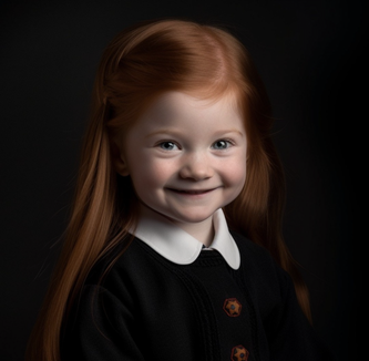 Close-up of young Ginny smiling