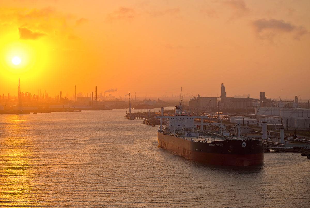 The sun sets over the Port of Corpus Christi in March 2018.