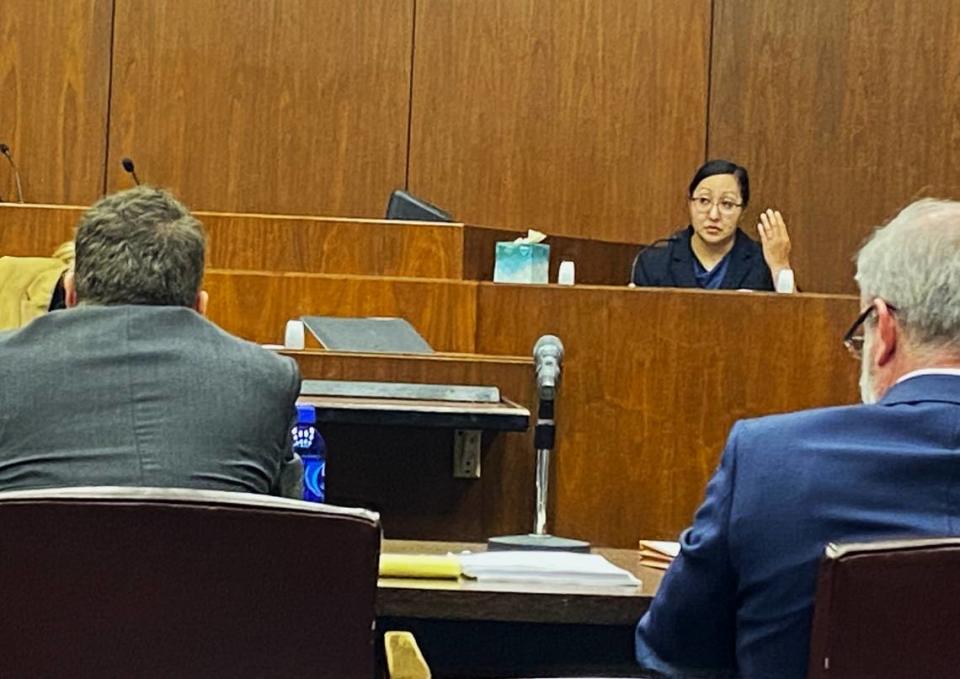 GBI medical examiner Samanta Mattox testifies to Christopher Williams’ fatal head injury, She was a witness in the murder trial of Michael Edward Simmons.