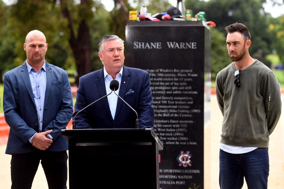 Eddie McGuire, pictured here during a press conference ahead of Shane Warne's state memorial.