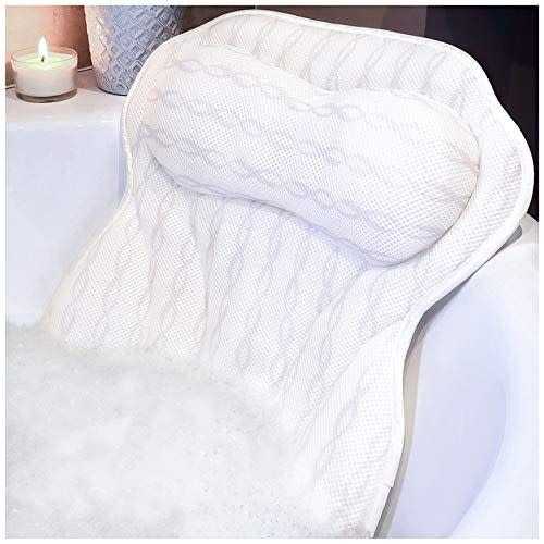 BINO Non-Slip Cushioned Bath Pillow with Suction Cups, White - Spa Pillow  Bath Pillows for Tub Neck and Back Support Bathtub Pillow Bath Pillows for