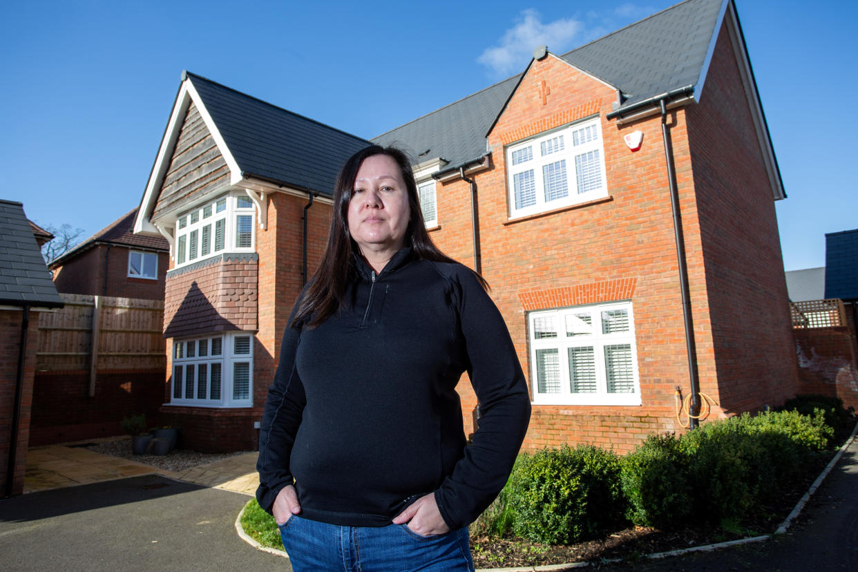 Lucy Mitchell has had a catalogue of problems with a new-build property that cost her half a million pounds to buy. Swindon, Wiltshire. 06 February 2020. See SWNS story SWBRhome. A furious homeowner has condemned developers after she spent almost Â£500,000 on a new-build 'dream home' - only to find it is PLAGUED with drainage and electric faults. Airline pilot Lucy Mitchell paid Â£475,000 for the four-bedroom house in 2016 - but has had to spend another Â£25,000 fixing the electrics, drainage, and bathroom tiles. Lucy, 55, found issues all over the house, including no upstairs lights, broken thermostats throughout, and even wires on the boiler being "deliberately" cut, she claims. The property is constantly damp, which Lucy claims, is down to a leaking tap at the front of the house, water leaks in her garage that run down the drive, and even cement blocking one of her toilets.