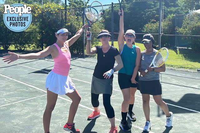 <p>Courtesy of Katie Lowes</p> The ladies enjoyed some tennis.