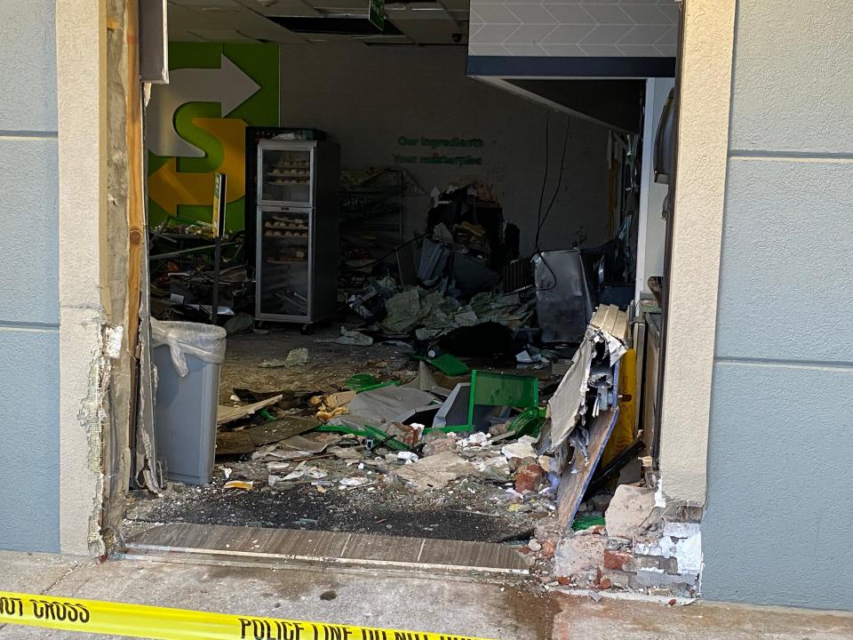An out-of-control Volvo car smashed through a Subway shop at the Apple Valley Mall in Smithfield Wednesday afternoon.