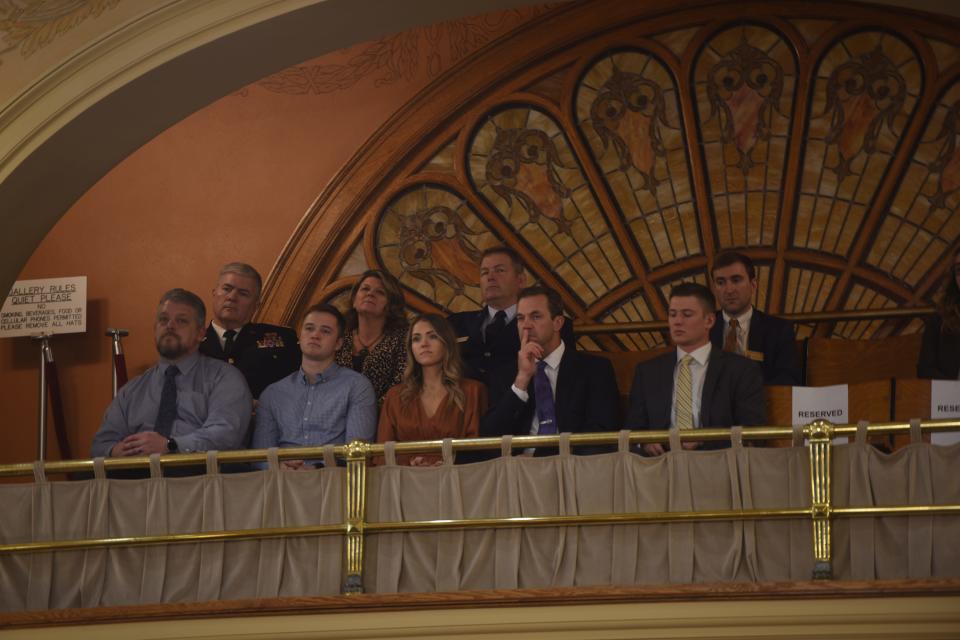 Gov. Kristi Noem's family watches as she deliver her 2021 Budget Address Tuesday in the chambers of the South Dakota House of Representatives.