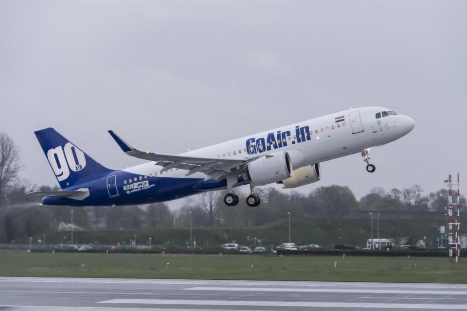 A GoAir flight taking off. A passenger on the company's Delhi flight was detained after mistakenly trying to open the cabin door while in mid air. (GoAIr)