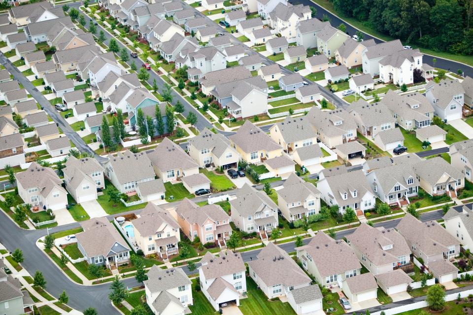 An aerial view of suburbs in Charlotte, North Carolina.