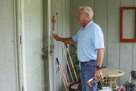 Glenn Cook campaigns door-to-door for a seat in the Georgia state House in Kingsland, Ga., Tuesday, June 11, 2024. Cook, a Republican, is less well known and has much less campaign cash than the incumbent he is facing in a runoff election. So, he has invested in a digital consultant who creates much of his campaign’s content using inexpensive, publicly available generative AI models. (AP Photo/Gary McCullough)