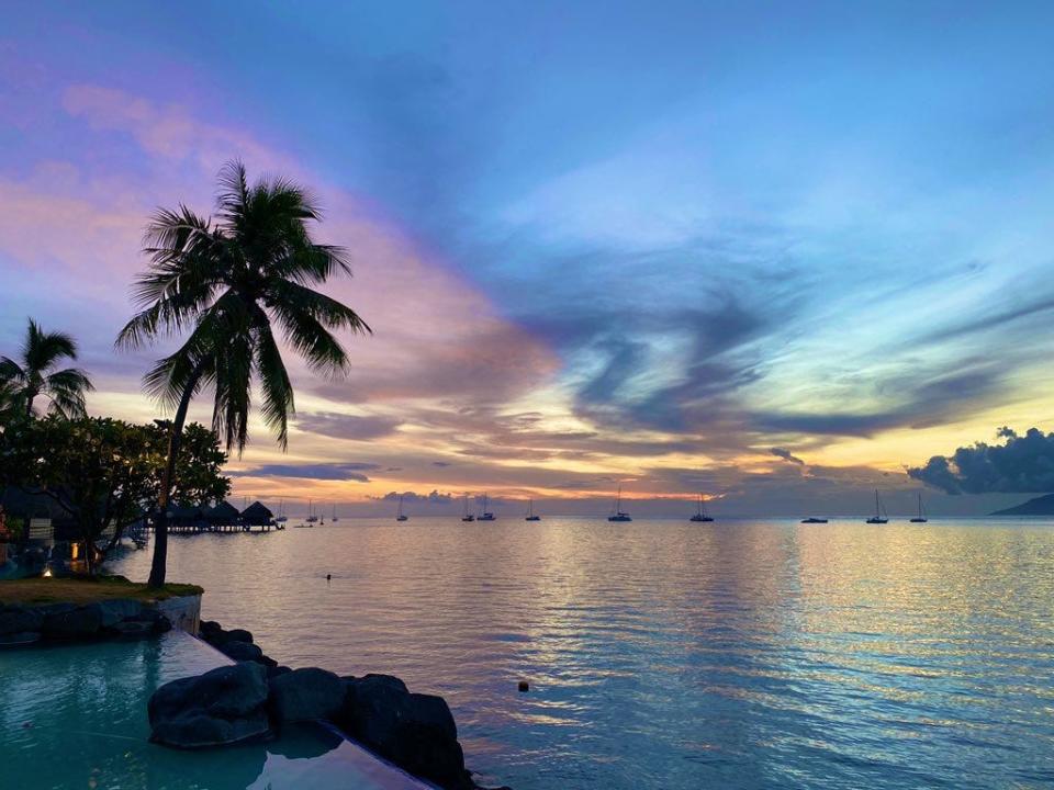 A view of Tahiti at sunset.