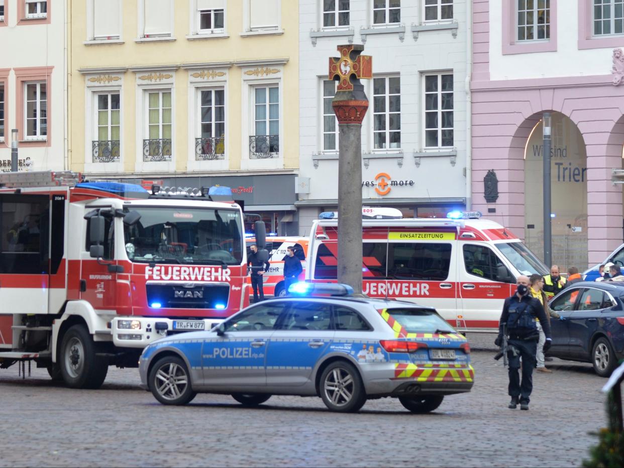 A square is blocked by the police in Trier, Germany, after the crash (AP)