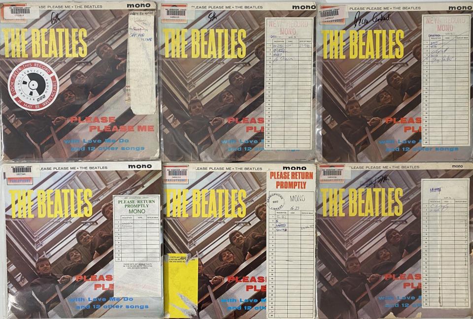 Six slightly different pressings of the Beatles' Please Please Me