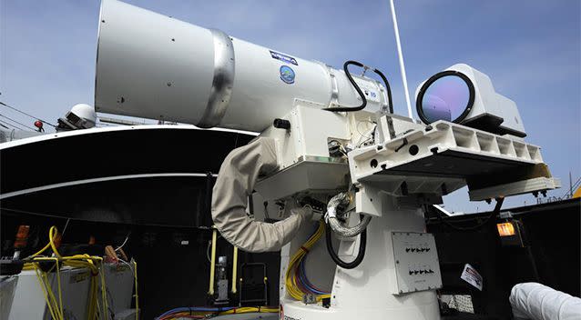 LaWS can be directed onto targets from the radar track obtained from a MK 15 Phalanx Close-In Weapon system or other targeting source. Photo: US Navy.