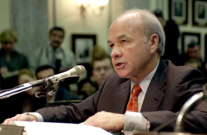 Former Enron CEO Ken Lay listens to a Senate Committee hearing on the down fall of the Enron energy company on February 12, 2002. File Photo by Michael Kleinfeld/UPI