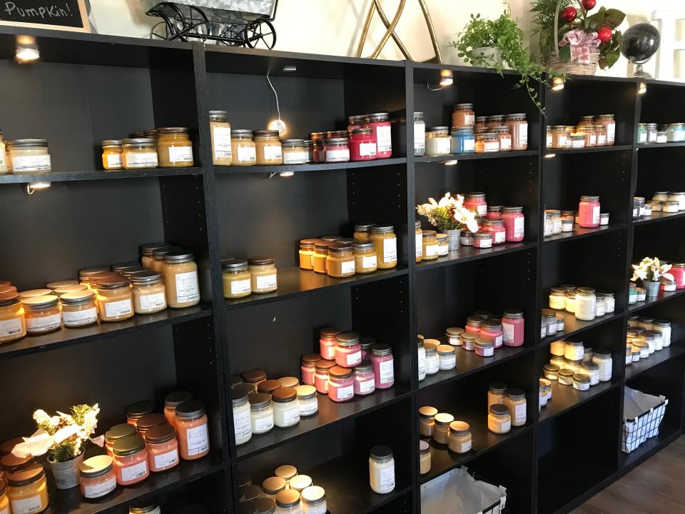 Just some of the shelves stocked with candles and scents at Pappy's Handcrafted Candles in New Brighton.