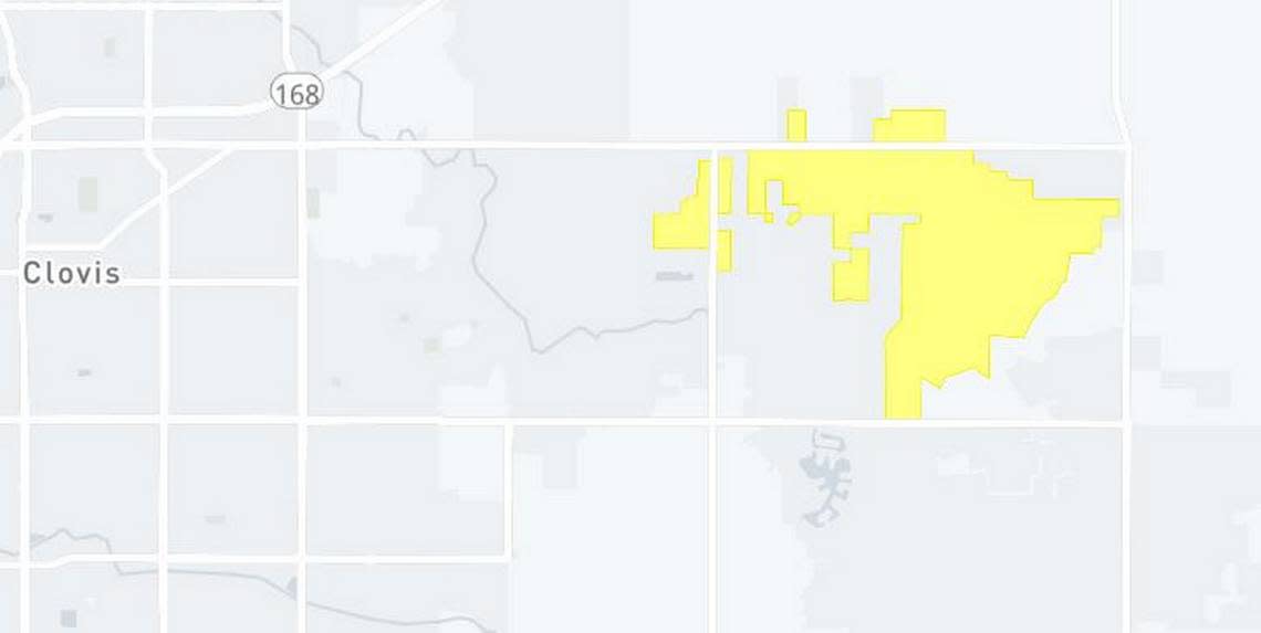 A power outage struck an area of Clovis about 2:30 p.m., during a rain squall, impacting up to 500 customers.