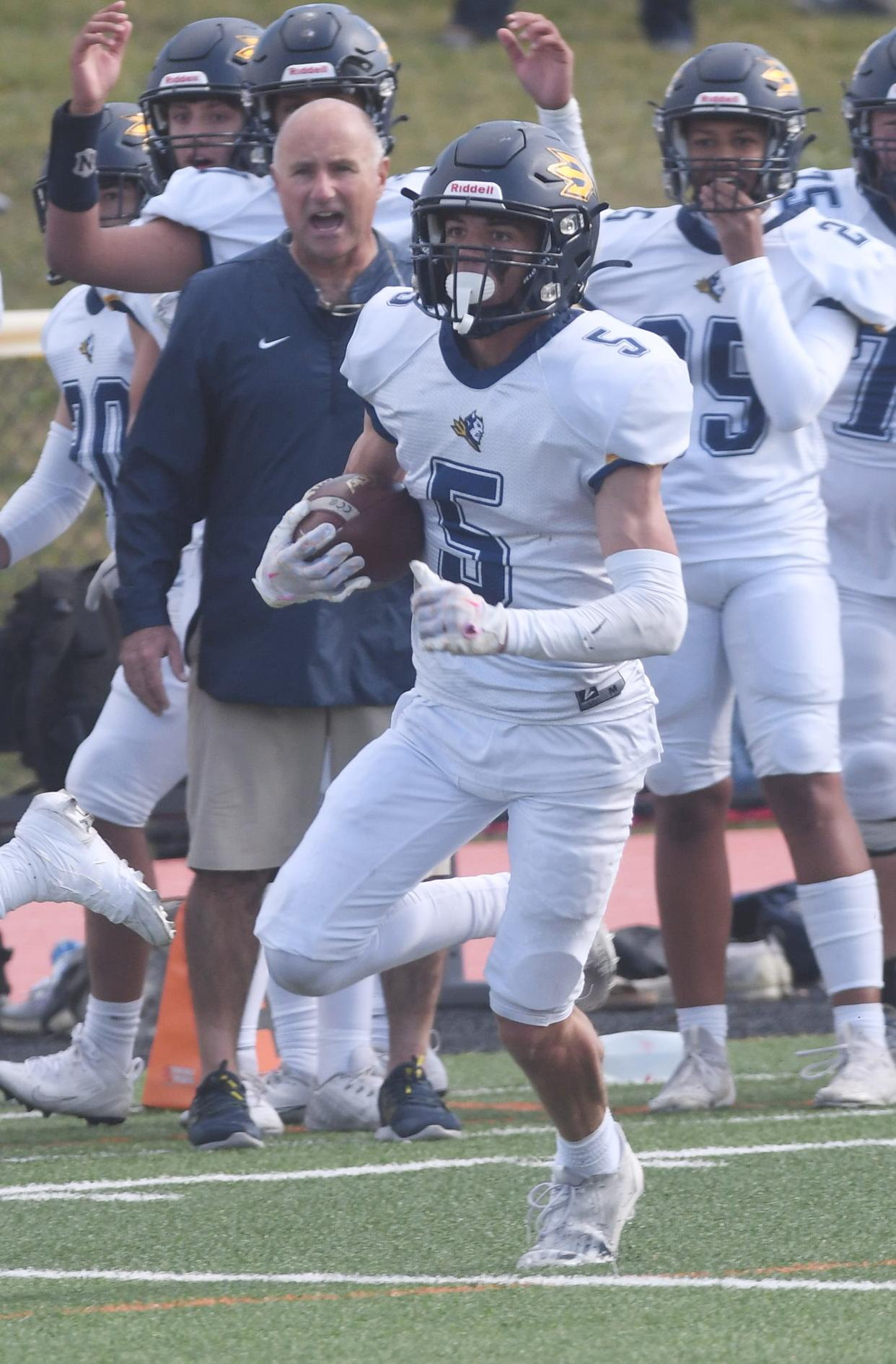 After Churchville-Chili took a 7-0 lead, it took Victor one play to tie it up as Adam Ruffalo took the kickoff back 99 yards to tie the game at 7-7.