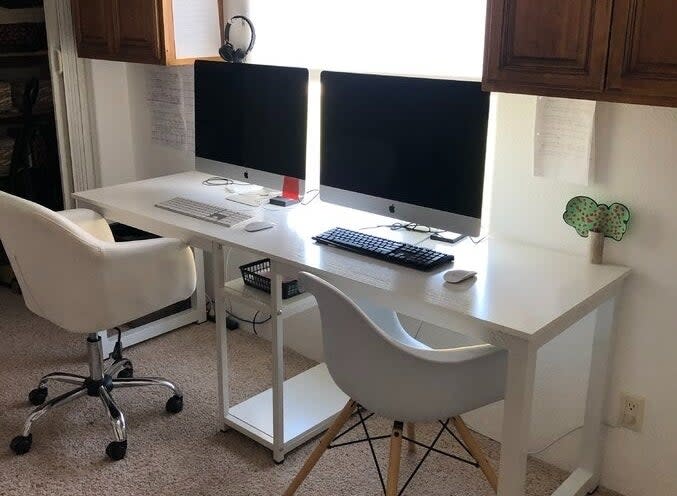 a double desk workstation in a room
