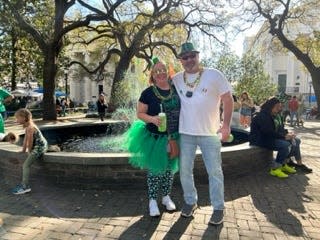 Randy and Katina McWherter have attended St. Patrick’s Day parades regularly in the past, but this is their first in Savannah.