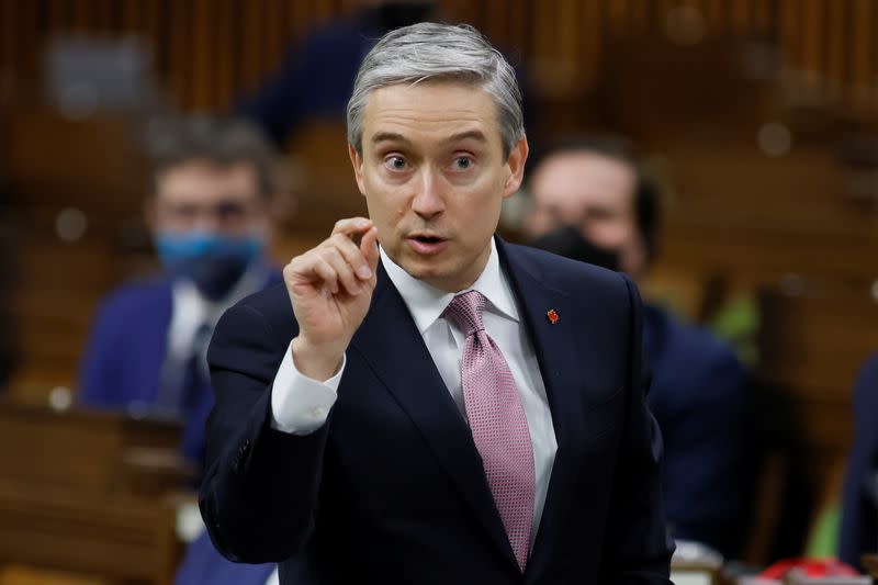 Canada’s Minister of Innovation, Science and Industry Francois-Philippe Champagne speaks during Question Period in the House of Commons on Parliament Hill, in Ottawa
