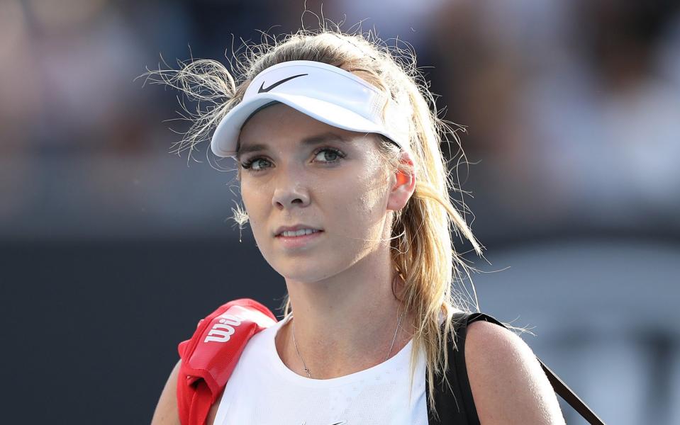 Katie Boulter walks off court after losing her Women's Singles first round match against Elina Svitolina of Ukraine on day two of the 2020 Australian Open - Mark Kolbe/Getty Images