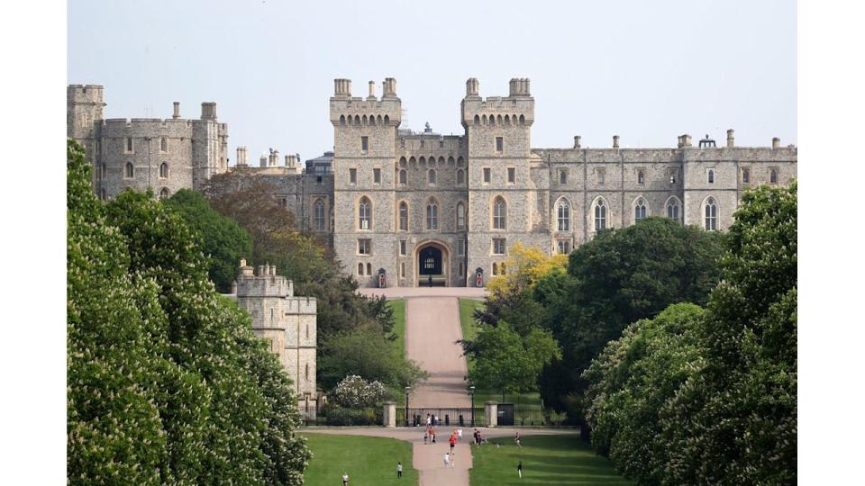 A general view of people on The Long Walk and Windsor Castle, with Queen Elizabeth II in residence, on May 08, 2020 in Windsor, United Kingdom.