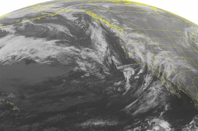 This NOAA satellite image taken Dec. 16, 2014 shows front moving into the West Coast (AP/NOAA)