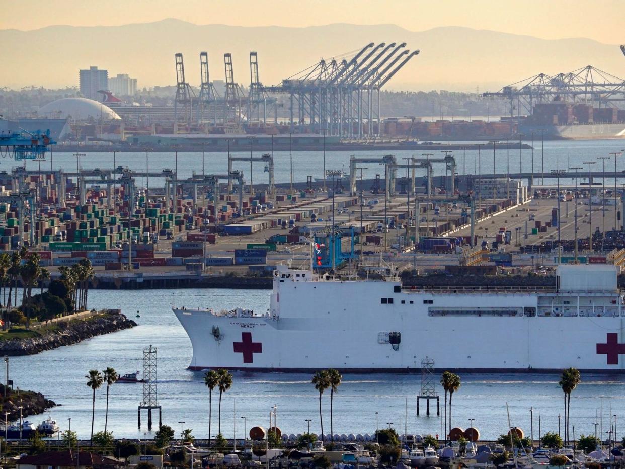 The USNS Mercy entering the Port of Los Angeles, where the train crash happened this week: AP