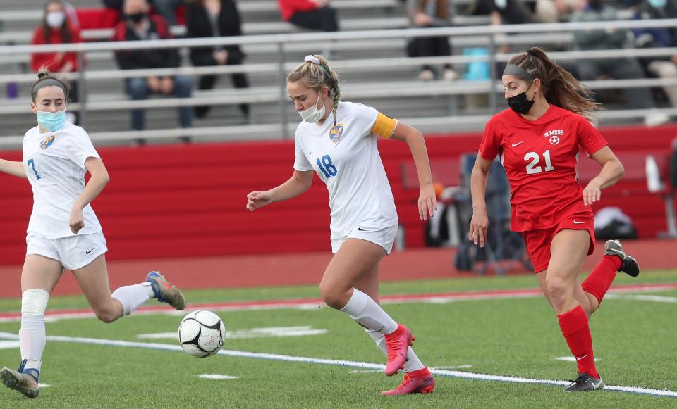 Somers and Mahopac in girls soccer action at Somers High School Nov. 21, 2020. The game ended in a 0-0 tie.