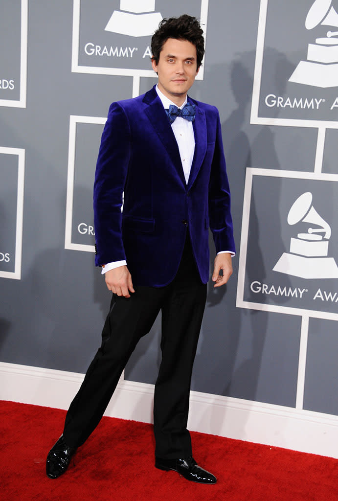 <b>John Mayer</b><br> <b>Grade: D</b><br> John Mayer seemed to be doing a dress rehearsal for next Halloween, when he'll go as Willy Wonka, in his Brioni blue velvet jacket and matching bow tie. All he's missing is the top hat! We're sure Mayer's gal pal Katy Perry, who's been known to wear some wacky looks herself, gave it a thumbs up.