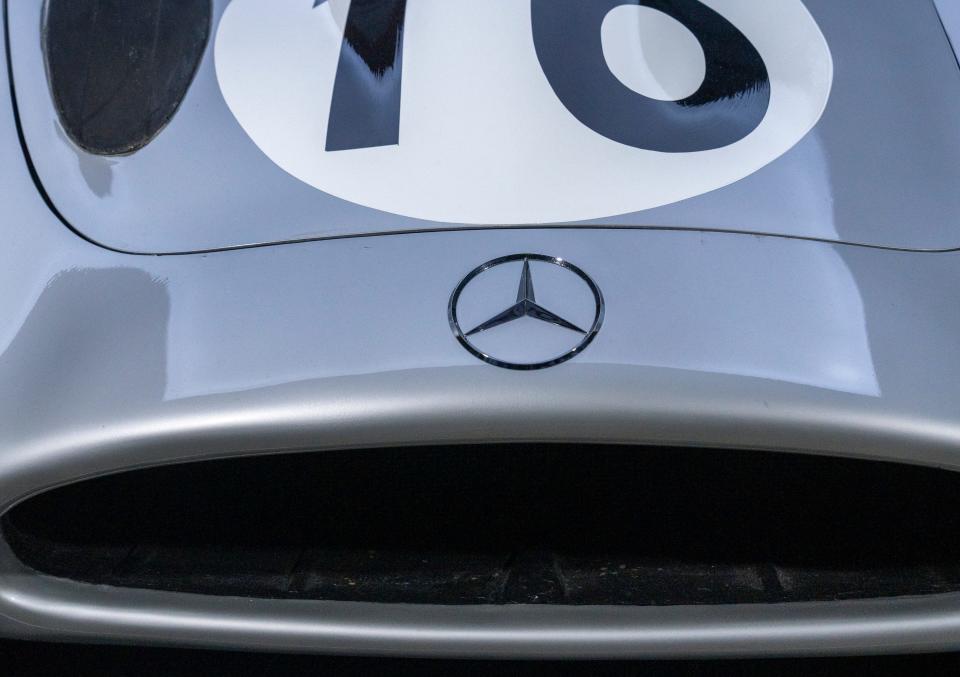 Detail from a 1954 Mercedes W196, Wednesday, May 4, 2022, in a room called The Basement Collection, in the Indianapolis Motor Speedway’s museum. This original car, given to the IMS by Mercedes-Benz in 1965, is a closed-wheel version of their Grand Prix world championship cars from that era. 